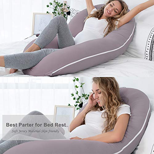 NiDream Almohada de Embarazo con Funda de Jersey, Almohada de Cuerpo Completo en Forma de C para Mujeres Embarazadas (Jersey Morado)