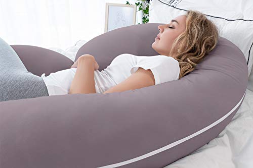 NiDream Almohada de Embarazo con Funda de Jersey, Almohada de Cuerpo Completo en Forma de C para Mujeres Embarazadas (Jersey Morado)