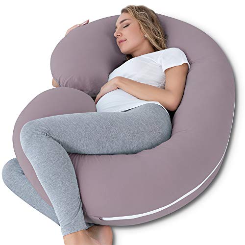 NiDream Almohada de Embarazo con Funda de Jersey, Almohada de Cuerpo Completo en Forma de C para Mujeres Embarazadas (Jersey Morado)