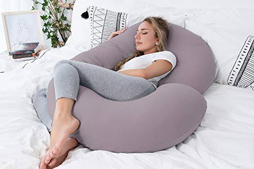 NiDream Almohada de Embarazo con Funda de Jersey, Almohada de Cuerpo Completo en Forma de C para Mujeres Embarazadas (Jersey Morado)