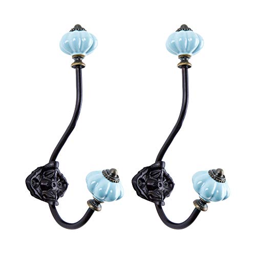 NIKKY HOME Set de 2 Vintage Calabaza Forma metálica de cerámica Wall Coat Ganchos,Azul
