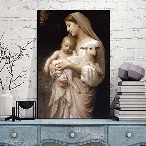 NIMCG Impreso Lienzo Pintura Pared Arte Cartel Madre y ovejas imágenes en Dormitorio cabecera decoración del hogar (sin Marco) R1 30x45 cm