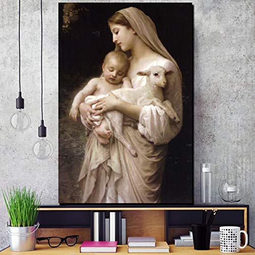 NIMCG Impreso Lienzo Pintura Pared Arte Cartel Madre y ovejas imágenes en Dormitorio cabecera decoración del hogar (sin Marco) R1 30x45 cm