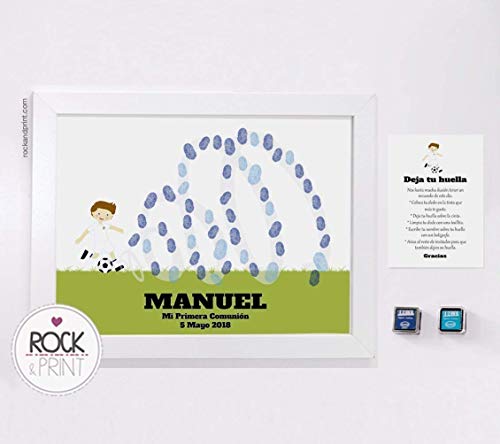 Niña Comunión Futbol. Cuadro huellas. Personaliza ropa, pelo y ojos. Incluye marco y tintas a elegir. Original árbol de huellas. Niño y Niña. Cualquier equipo: Madrid, Barcelona