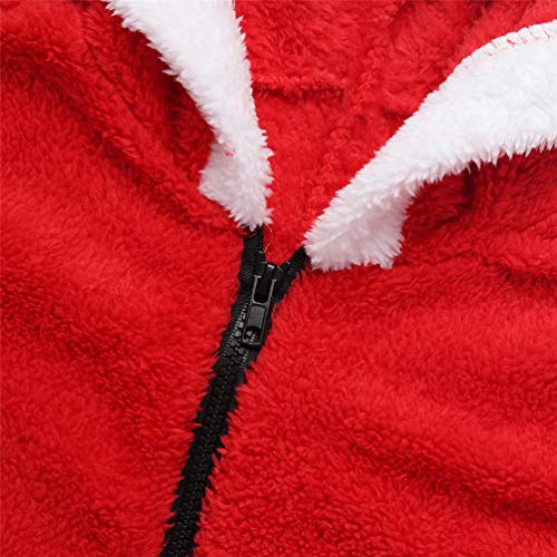 Niñas Trajes De Santa Ropa Suave Polar De Coral con Capucha Mono Pijamas con Cinturón De Fiesta De La Navidad del Partido De Cosplay,Rojo,L