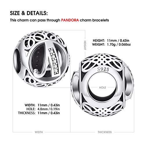 NINGAN Abalorios Charms Colgantes de Alfabeto Cuentas Plata de Ley 925 con Circonita cúbica Transparente Compatible con Pulsera Europeo, Charms de Letra para Mujer Niña (Letra A)