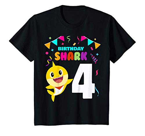 Niños Cumpleaños 4 Cuatro años Regalo 4 Year Old Baby Shark Gift Camiseta