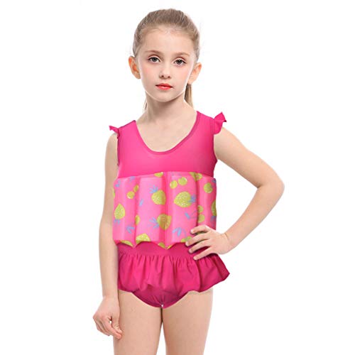 Niños Flotante Bañadores Traje de Baño - Bebé Flotador Nadar Entrenador de Una Pieza Chaleco de Natación para Niñas, Rosa 5-7 años