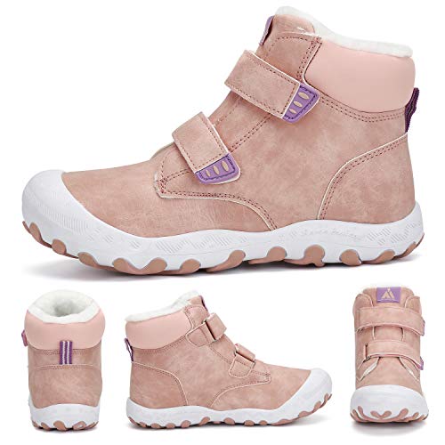 Niños Niñas Botas de Nieve Senderismo Impermeables Deportes Trekking Zapatos Invierno Forro Piel Sneakers Rosa B 31 EU
