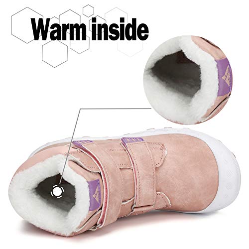 Niños Niñas Botas de Nieve Senderismo Impermeables Deportes Trekking Zapatos Invierno Forro Piel Sneakers Rosa B 31 EU