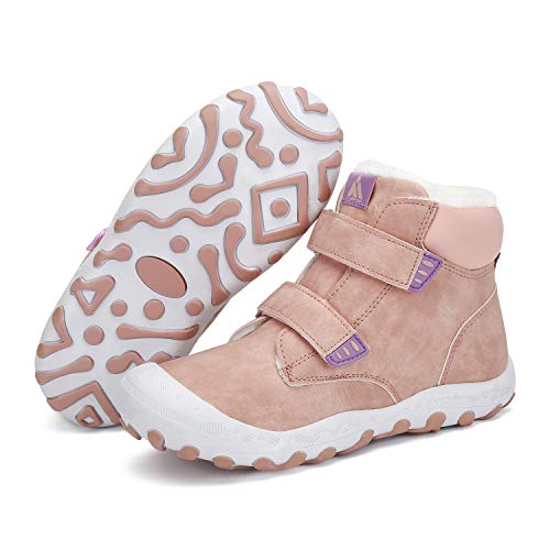 Niños Niñas Botas de Nieve Senderismo Impermeables Deportes Trekking Zapatos Invierno Forro Piel Sneakers Rosa B 31 EU