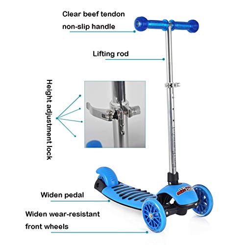 Niños NLIAN- Kick Scooter for, 3 Ruedas Intermitente Planeador Patinete con Altura Ajustable y Desmontable Antideslizante Cubierta Ancha for Niño Niña Hermosa 3+ Paquete (Color : Blue)