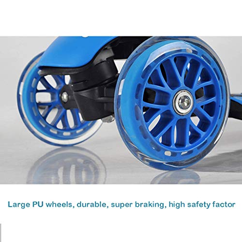 Niños NLIAN- Kick Scooter for, 3 Ruedas Intermitente Planeador Patinete con Altura Ajustable y Desmontable Antideslizante Cubierta Ancha for Niño Niña Hermosa 3+ Paquete (Color : Blue)
