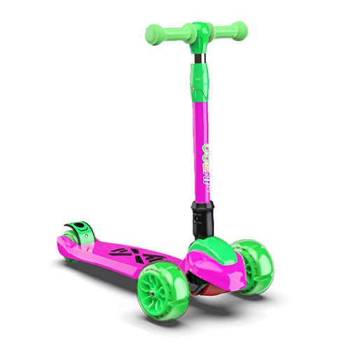 Niños NLIAN- Patinete for, Extra Ancho Flash Permanente Ruedas Scooter 4 Altura Ajustable Cubierta Ancha Mejores Regalos (Color : Green)