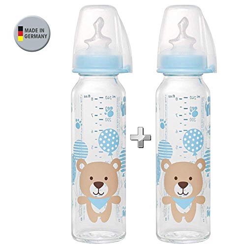 NIP biberon cristal 250 ml (2 unidades) 4 Tetina ( 2 tetina de silicona +2 tetina de látex )