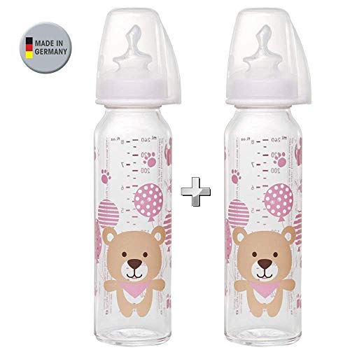 NIP biberon cristal 250 ml / 2 unidades / 4 Tetina Leche ( 2 tetina de silicona +2 tetina de látex )