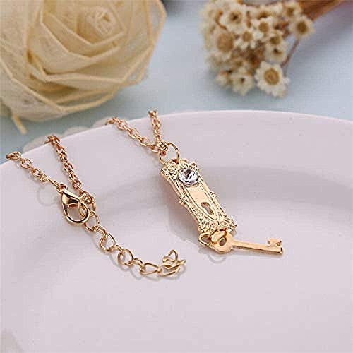 niuziyanfa Co.,ltd Alicia en el país de Las Maravillas Collar con Cerradura y Llave de Cristal con Diamantes de imitación Colgante de Oro joyería de fantasía para niñas y Mujeres Amantes