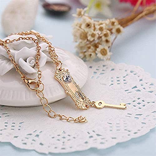 niuziyanfa Co.,ltd Alicia en el país de Las Maravillas Collar con Cerradura y Llave de Cristal con Diamantes de imitación Colgante de Oro joyería de fantasía para niñas y Mujeres Amantes