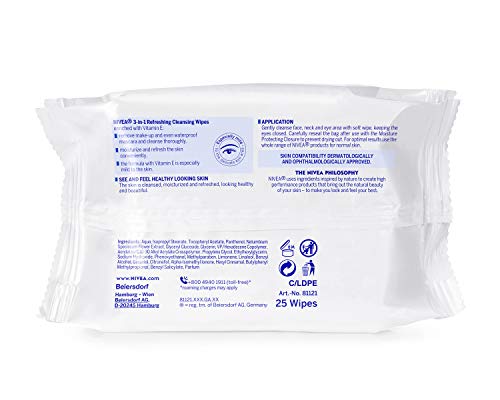 Nivea Daily Essentials 3 en 1 Toallitas de limpieza facial, piel normal, pack de 4, Total 160 toallitas