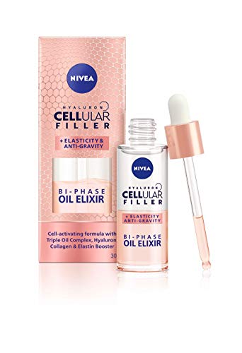 NIVEA Hyaluron Cellular Filler + Elasticidad & Antigravedad Aceite Elixir Bifásico (1 x 30 ml), aceite facial antiarrugas, aceite hidratante para el cuidado facial