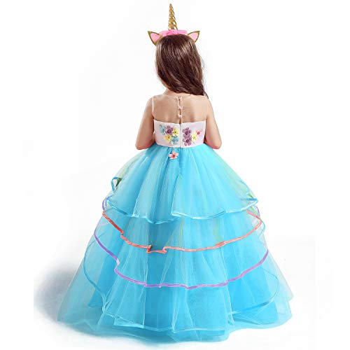 NNJXD Disfraz de Fiesta de Unicornio para Niñas Cosplay Disfraz de Halloween Tamaño (160) 11-12 Años Azul