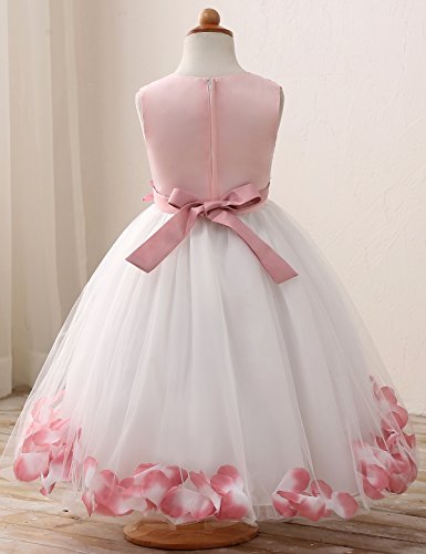 NNJXD Girl Flower Petal Bowknot Bautizo Vestido de Fiesta de la Dama de Honor de la Boda Talla (120) 4-5 años Rosa