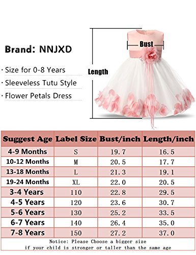 NNJXD Girl Flower Petal Bowknot Bautizo Vestido de Fiesta de la Dama de Honor de la Boda Talla (120) 4-5 años Rosa