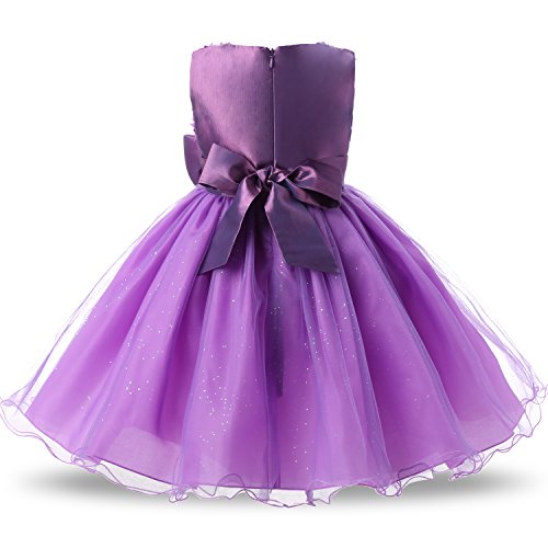 NNJXD Vestido de Fiesta de Princesa con Encaje de Flor de 3D sin Mangas para Niñas Talla(120) 3-4 años Púrpura
