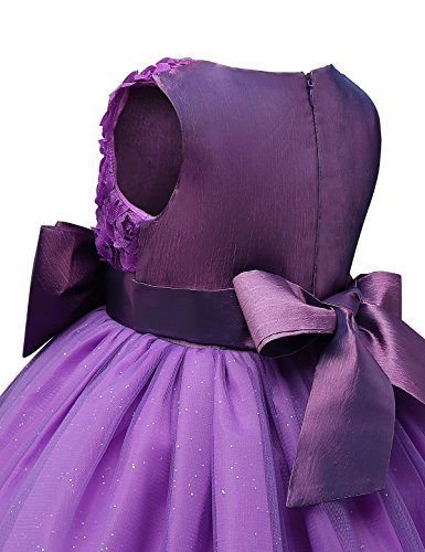 NNJXD Vestido de Fiesta de Princesa con Encaje de Flor de 3D sin Mangas para Niñas Talla(120) 3-4 años Púrpura