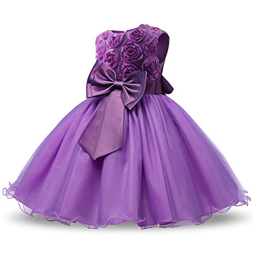 NNJXD Vestido de Fiesta de Princesa con Encaje de Flor de 3D sin Mangas para Niñas Talla(120) 3-4 años Púrpura