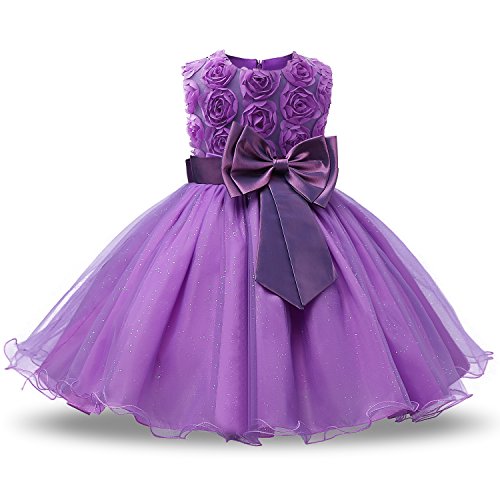 NNJXD Vestido de Fiesta de Princesa con Encaje de Flor de 3D sin Mangas para Niñas Talla(120) 3-4 años Púrpura