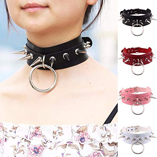 No-Branded Bondage Las Mujeres Fresco Punky de Gran tamaño Round O Gargantilla del Remache sostenido de uñas Cuero Collar Corbata (Metal Color : Café, Size : Gratis)