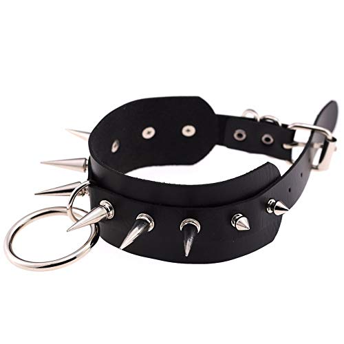 No-Branded Bondage Las Mujeres Fresco Punky de Gran tamaño Round O Gargantilla del Remache sostenido de uñas Cuero Collar Corbata (Metal Color : Café, Size : Gratis)