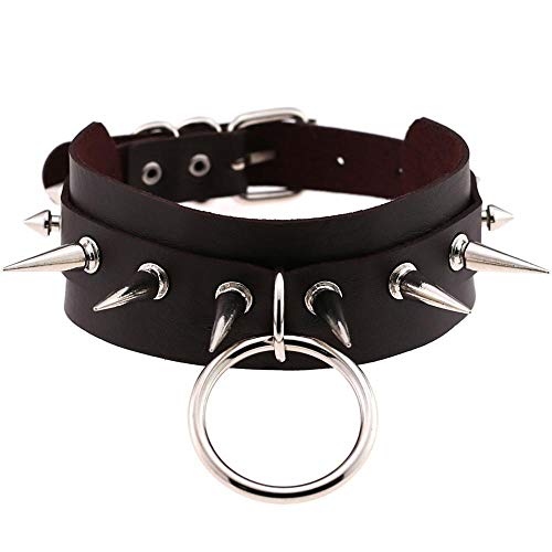 No-Branded Bondage Las Mujeres Fresco Punky de Gran tamaño Round O Gargantilla del Remache sostenido de uñas Cuero Collar Corbata (Metal Color : Café, Size : Gratis)