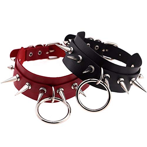 No-Branded Bondage Las Mujeres Fresco Punky de Gran tamaño Round O Gargantilla del Remache sostenido de uñas Cuero Collar Corbata (Metal Color : Café, Size : Gratis)