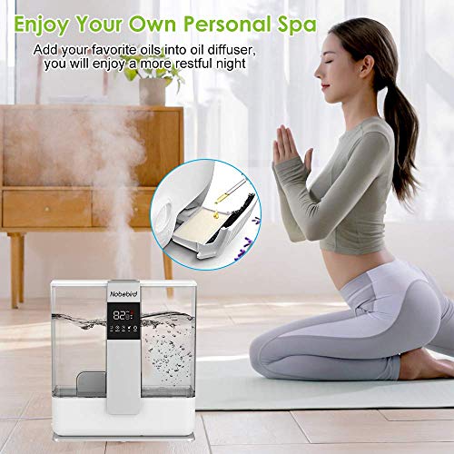 Nobebird Humidificador 5L, Niebla Fría 360°, Ultra Silencioso, Auto-Apagado sin Agua, Humedad Ajustable, Difusor de Aceites Esenciales, Remoto, Temporizador, Modo de Sueño para Casa, Oficina
