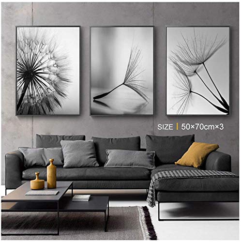 NOBRAND Cuadro en Lienzo Naturaleza Diente de león Flor Moderno Blanco y Negro Impresión de Arte Imagen Decoración para el hogar Sala de Estar Cartel de Pared Abstracto Workart 3x40x60cm sin Marco