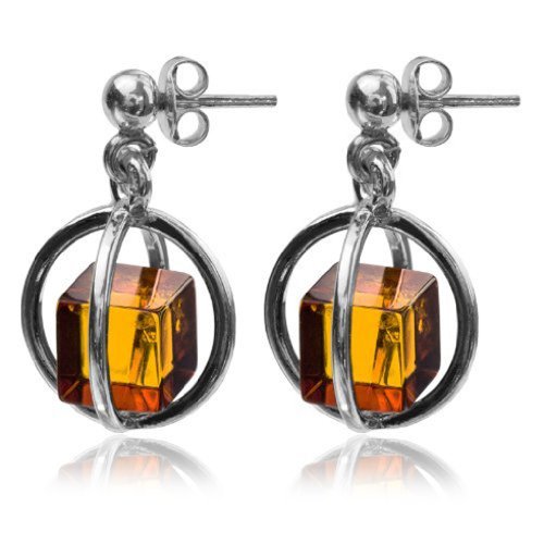 Noda - Pendientes de plata y ámbar cubos de plata de la del milenio colección contemporánea