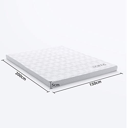 NOFFA - Cubrecolchón 150 x 200 cm Grosor 5 cm, Topper de Espuma Viscoelástica, Sobrecolchón con Funda Suave Extraíble y Lavable (150x200x5cm)
