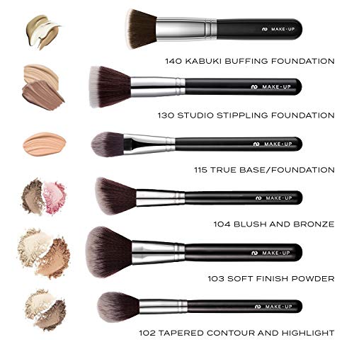 Noir Deluxe - Juego De Brochas y Pinceles de Maquillaje Profesionales con Esponja, Rizador de Pestañas y Estuche en Una Caja de Regalo (Plata)