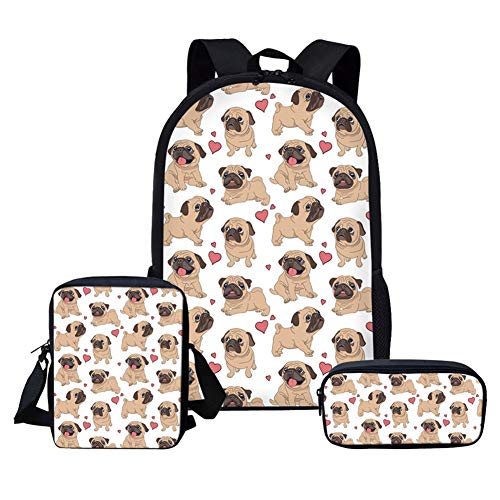 Nopersonality - Mochila de escuela primaria con estuche para lápices de hombro para niños y niñas, juego de 3, carlino (Gris) - M-L4481CEK+