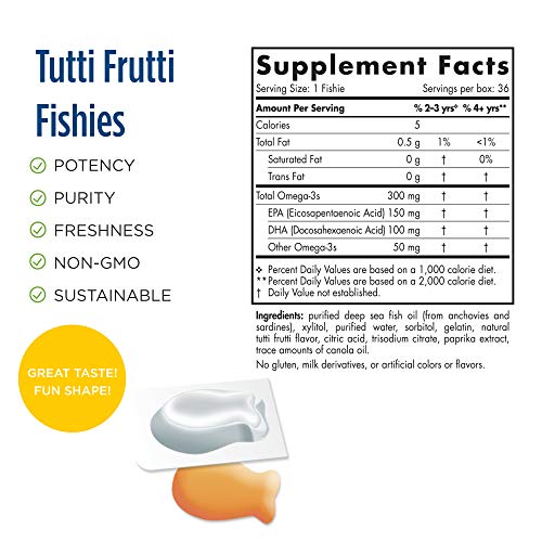 Nordic Naturals Nórdicos Omega-3 Fishies, 300Mg De Delicioso Sabor De Tutti Frutti - 36 Fishies 36 Unidades 70 g