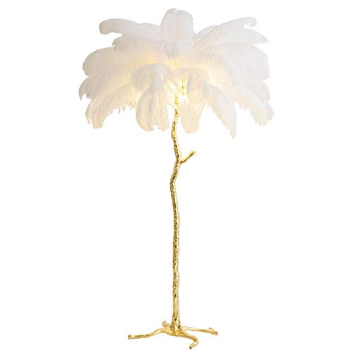 Nordic Ostrich Feather Floor Lamp Stand Light Copper Modern Interior Lighting Decor Home Floor Lights Luminaria Ostrich Feather,White,M 120CM