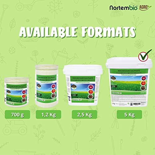 Nortembio Agro Sulfato de Magnesio Natural 5 Kg. Abono de Uso Universal. Favorece el Crecimiento de Cultivos, Jardines, Plantas de Interior y Exterior.