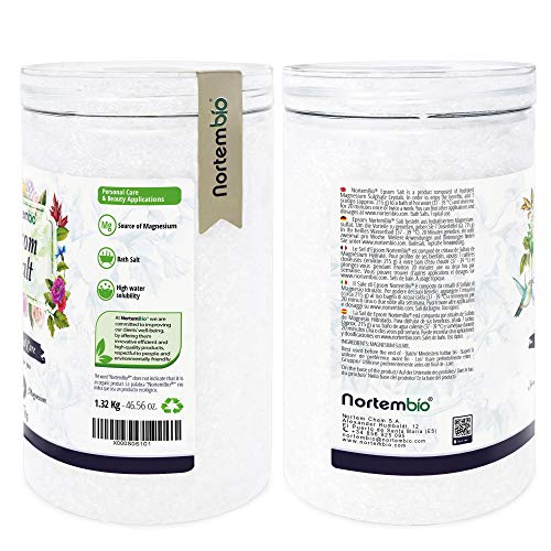 Nortembio Sal de Epsom 1,32 Kg. Fuente Concentrada de Magnesio. Sales 100% Puras. Baño y Cuidado Personal.