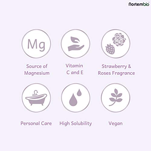 Nortembio Sal de Epsom 6 Kg. Novedosa Fragancia de Fresa y Rosas. Hidratada con Vitamina C y E. Sales de Baño y Cuidado Personal. E-Book incluido.