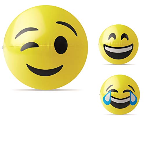 noTrash2003 - Juego de 3 pelotas de playa hinchables de 24 cm con diseño de emoticonos, sin ftalatos