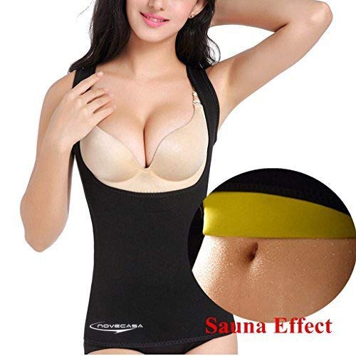 NOVECASA Chaleco Sauna Mujer Neopreno Sauna Vest Top para Sudoración Quema Grasa Faja Abdome Adelgazante (L, Negro-Amarillo)