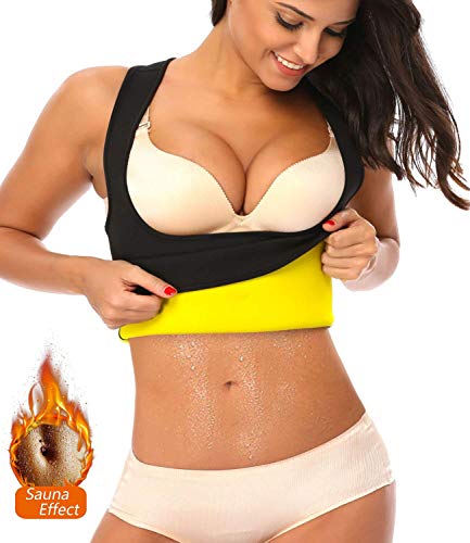 NOVECASA Chaleco Sauna Mujer Neopreno Sauna Vest Top para Sudoración Quema Grasa Faja Abdome Adelgazante (L, Negro-Amarillo)