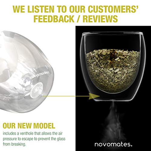 Novomates Yerba Mate Set de Mate y Bombilla (sorbete) - Incluye Mate de Cristal de Doble Pared (250ml) con Bombilla de Acero Inoxidable y Contenedor para Yerba Mate